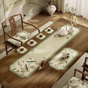 新中式茶桌茶席垫硅藻泥吸水防滑中间长条桌垫喝茶杯垫玉堂春晓