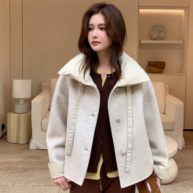 羊绒羊毛双面呢大衣短款