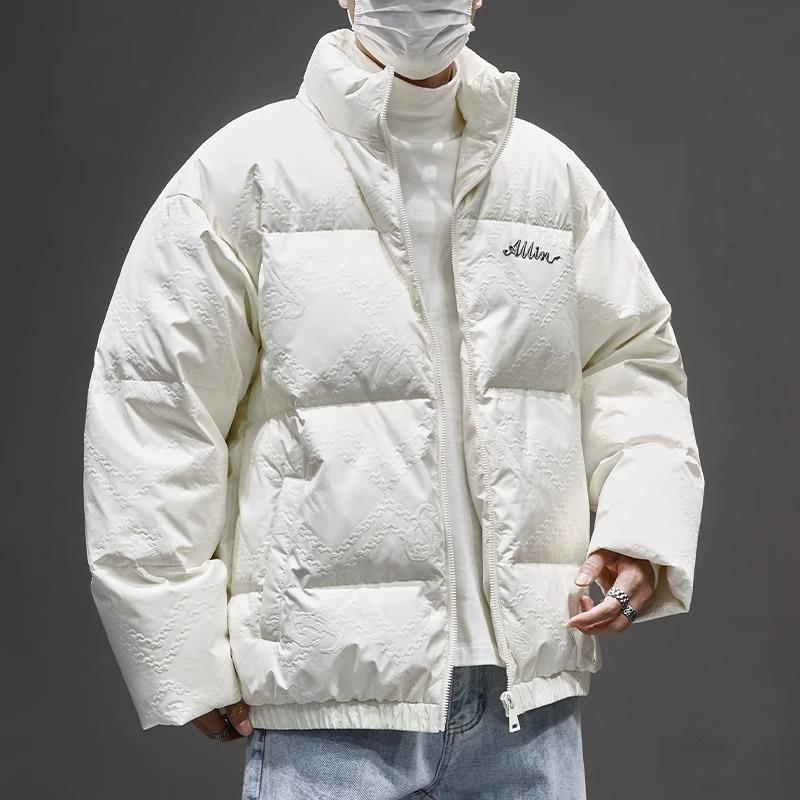 白色鸭绒羽绒服男冬季潮牌字母刺绣加厚保暖外套青少年轻薄面包服
