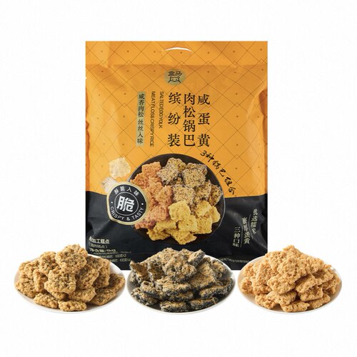 盒马MAX咸蛋黄肉松锅巴缤纷装1kg海苔黑金三种口味香酥正品包邮