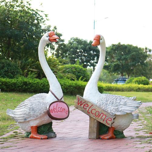 仿真大白鹅花盆雕塑草坪玻璃钢摆件公花园林景观小品庭院户外