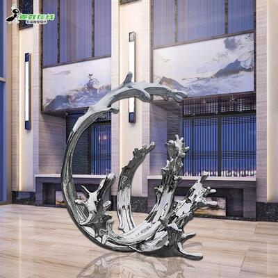 创意装置玄关艺术不锈钢水浪雕塑抽象飘带浪花大型摆件定制