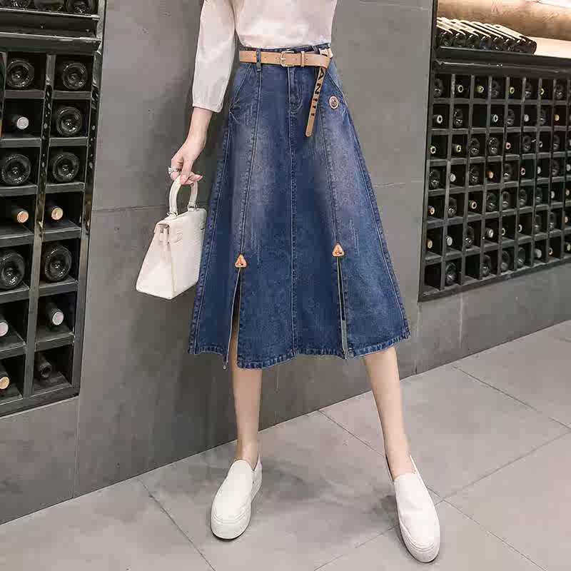 2018新款欧美开叉中长款牛仔半身裙春夏季女a字大摆高腰大码伞裙|ruв категории Женская одежда, юбка - от Buy2taobao.com для оказания профессиональной услуги покупки агента Taobao