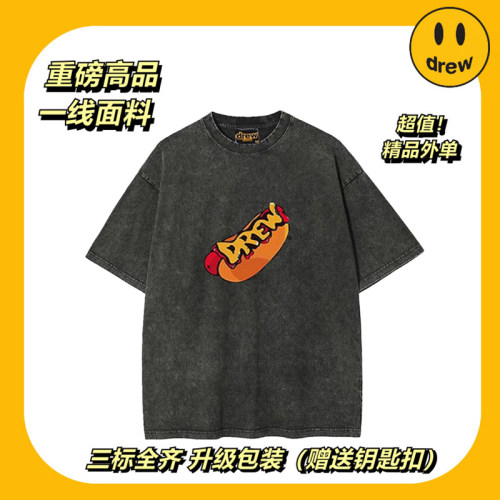 笑脸个性热狗水洗做旧纯棉短袖t美式复古学生百搭宽松男女情侣T恤