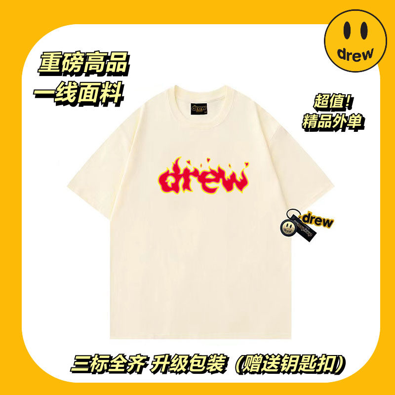 笑脸火焰字母潮牌美式夏季ins纯棉宽松运动男女情侣装短袖T恤学生