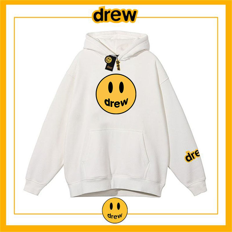 drew笑脸潮牌贾斯丁美式连帽卫衣明星同款加绒外套男女情侣款外搭