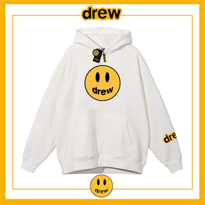 drew笑脸潮牌贾斯丁美式连帽卫衣明星同款加绒外套男女情侣款外搭