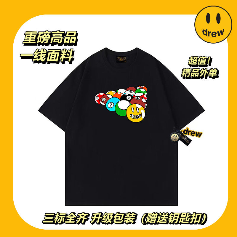 Drew笑脸时尚台球夏季t恤男女欧美高街宽松情侣半袖衫纯棉上衣INS