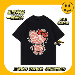 男女学生春夏t恤半袖 drew笑脸潮牌T恤美式 豹纹凯蒂猫百搭纯棉短袖