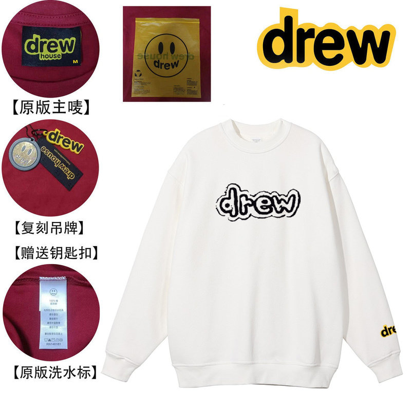 drew笑脸喷绘美式套头圆领卫衣秋冬情侣学生高街时尚百搭加绒上衣