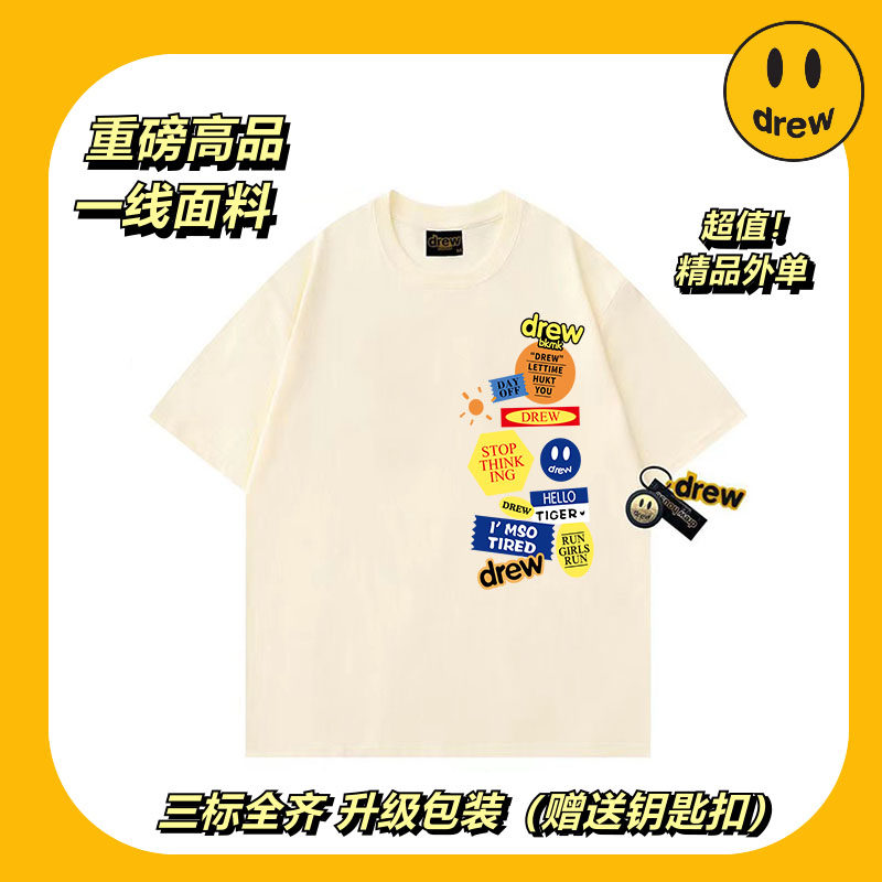 笑脸印花短袖t恤男女冰箱贴印花宽松纯棉半袖体恤情侣上衣潮T学生