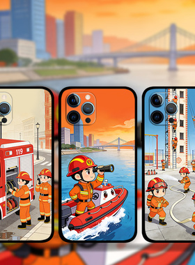 适用iPhone17ProMax卡通消防员手机壳苹果16e15plus13Mini12p14p8中国消防救援液态硅胶软壳se3照片定制XsMax