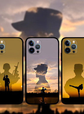 适用iPhone16ProMax军旅风手机壳军迷苹果15plus13Mini12p14p8军魂剪影兵哥哥退伍不褪色XsMax液态硅胶软壳XR
