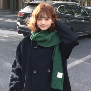 韩式针织绿色毛线围巾女生冬季高级感披肩百搭显白保暖加厚围脖潮