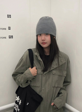 韩版针织纯色毛线帽女秋冬