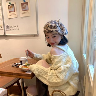 复古豹纹毛绒兔毛贝雷帽女秋冬加厚保暖显脸小百搭蓓蕾画家帽子潮