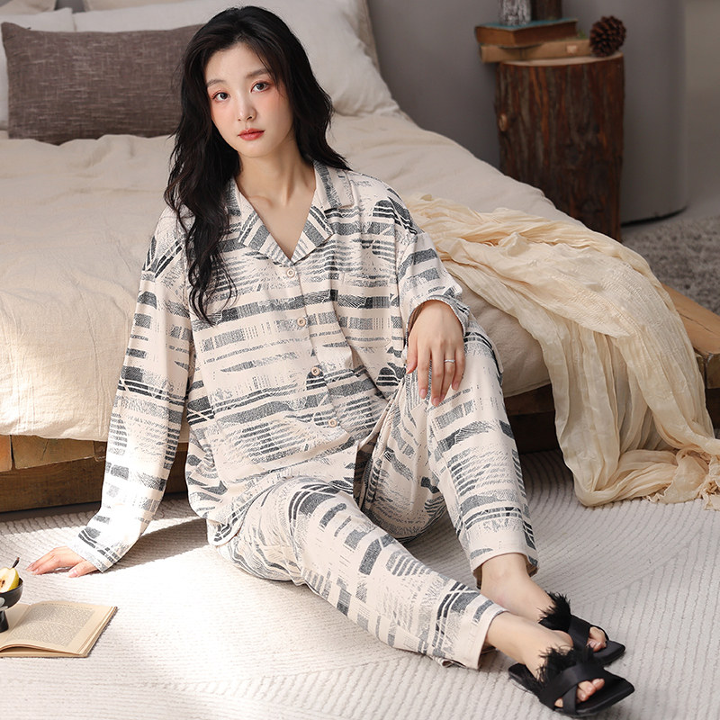 春季睡衣女韩版开衫网红风纯棉可外穿长袖全棉家居服套装