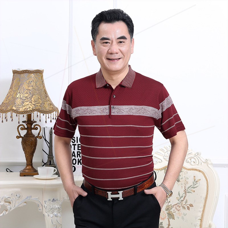 男士短袖t恤纯棉中年爸爸夏装老爸上衣服40-30岁冰丝
