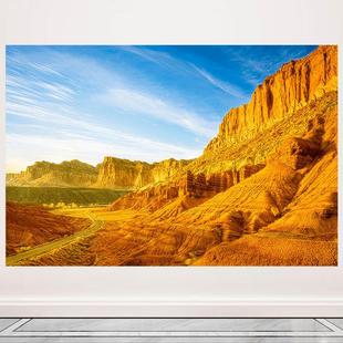 黄土高坡黄色土地自然风景画客厅民宿背靠金山风水画背景墙自粘画