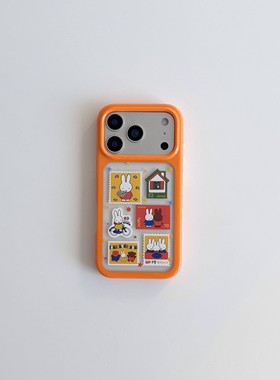 网红款适用橙色边框透明米菲拼接苹果17/16/15Promax手机壳14