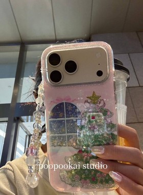 网红款氛围感绿色闪粉圣诞树适用于17pro/16promax手机壳苹果15/14/13