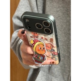 14防摔手机壳 卡通可爱圣诞星星人皮纹支架壳适用苹果17 网红款