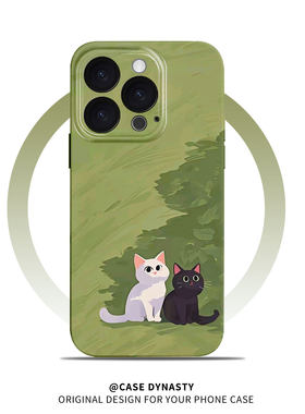 可爱猫咪~油画风夏天iPhone17/16软苹果14promax菲林nova13手机壳简约小米15女mate60华为p70绿色适用荣耀200