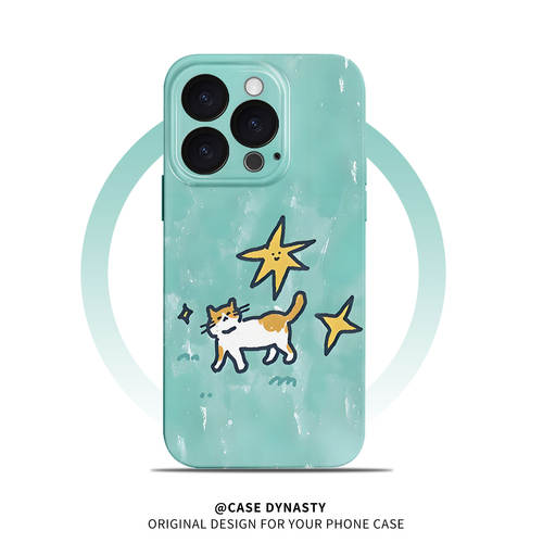 蓝白星星猫咪适用iPhone17/16promax苹果15小米14新款mate60华为p70nova荣耀200菲林手机壳13opporeno12vivoX