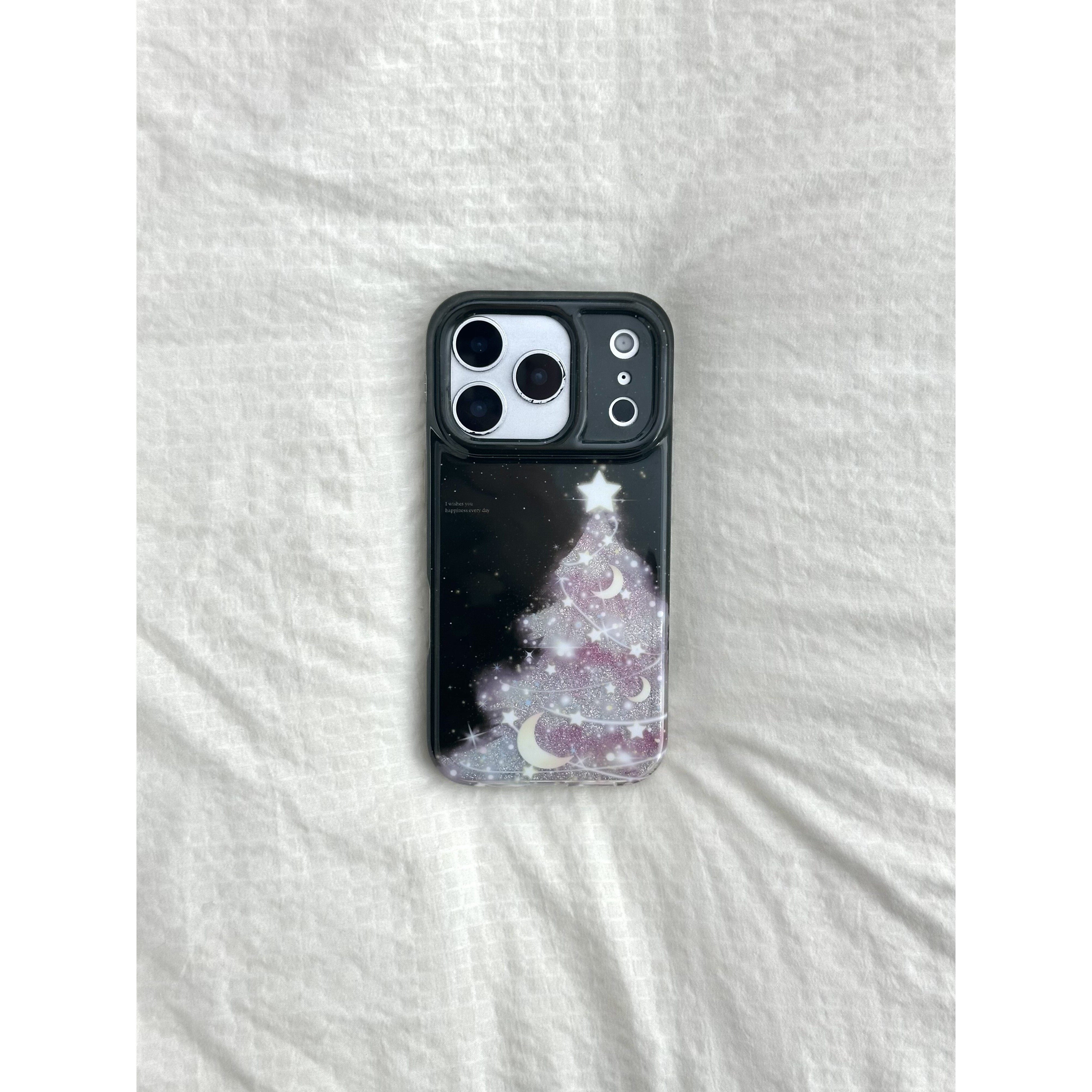 网红款黑底月亮星星圣诞树适用于苹果17promax手机壳iphone16pro保护套1