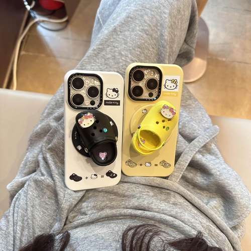 可爱多色KT猫洞洞鞋模型磁吸支架手机壳适用苹果16promax新款双层15pro全包14promax保护套14/13防摔16女款