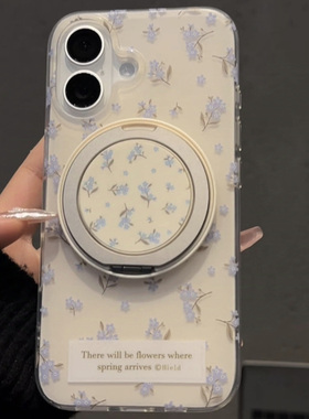 清新甜美紫色碎花适用ihone16promax苹果15pro手机壳14新款13磁吸