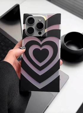 适用于苹果iPhone16promax小众ins风黑色渐变直角爱心手机壳 · 14/17promax