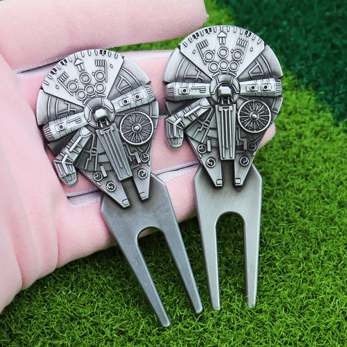 新款Golf Divot Tool创意太空船果岭叉高尔夫金属球叉草皮修复