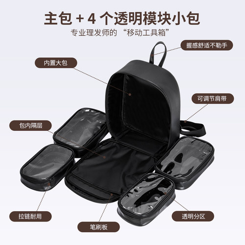 高品质黑色PU防水化妆包多功能大容量旅行双肩化妆包PVC收纳包