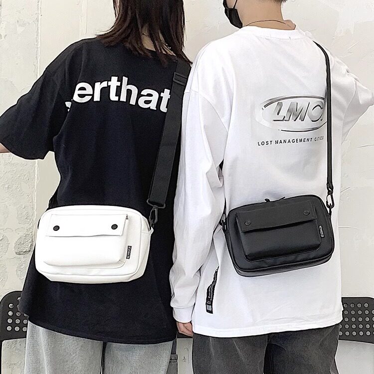 斜挎包男士潮流休闲PU工装包简约小挎包女潮牌高级感男款单肩包