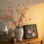 玉兰果干花树枝天然长枝真干花束禅意侘寂风客厅玄关家居装 饰摆件