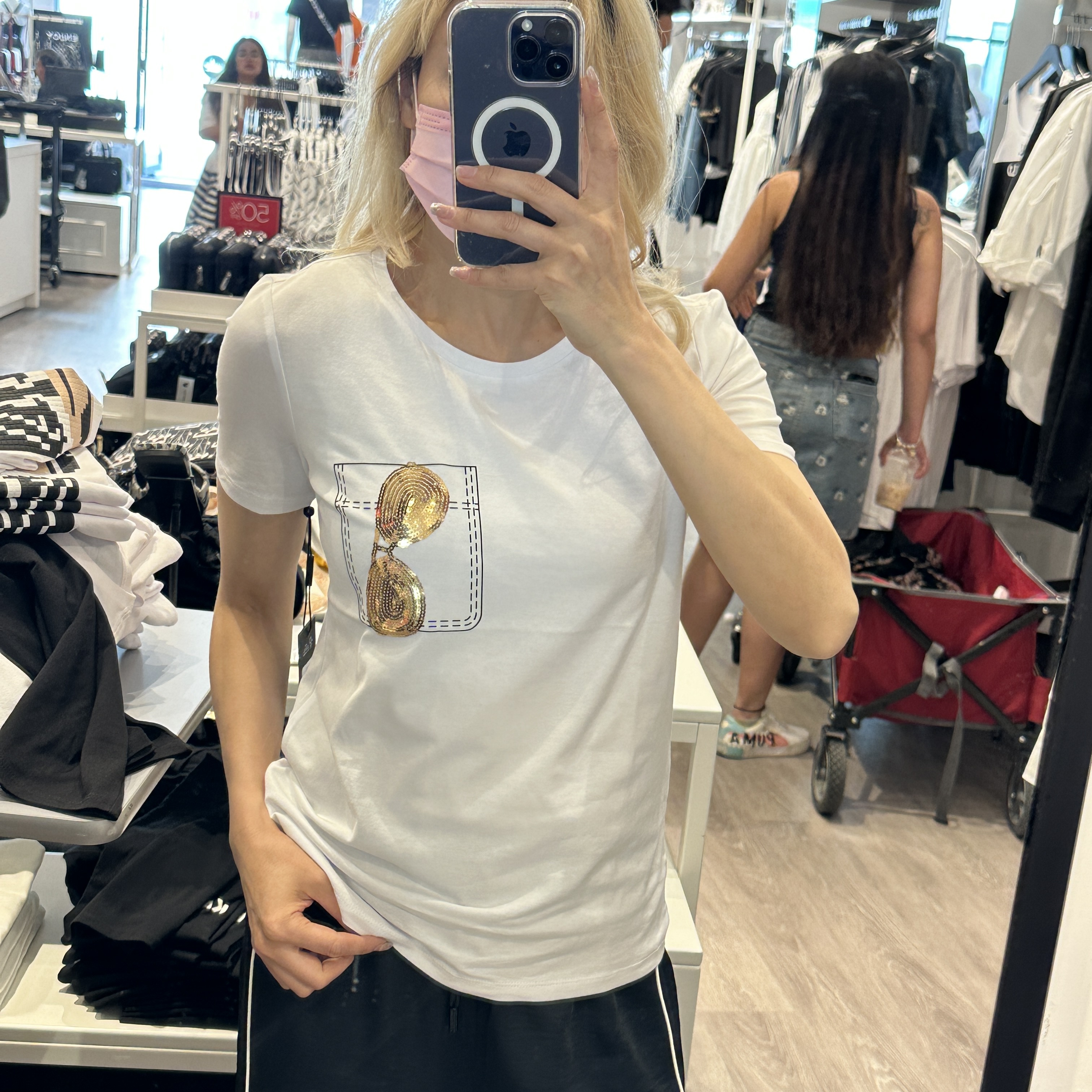 老佛爷KARL LAGERFELD夏季新款女士时尚亮片眼镜休闲圆领短袖T恤