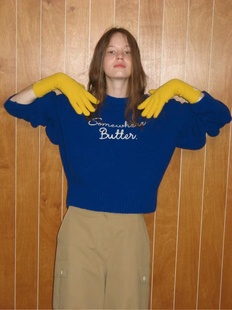 现货～韩国代购somewherebutter字母套头毛衣超细羊毛针织短上衣