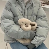 韩国代购 gabrielle抽绳连帽羽绒服小清新宽松保暖拉链棉服面包服