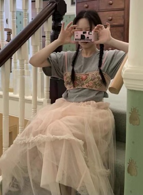 韩国代购mabling蕾丝花边纱裙半身裙甜美温柔风仙仙长裙蛋糕裙女