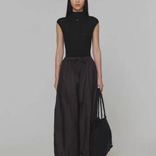 韩国amomento休闲裤2025年新款时尚气质松紧腰百搭直筒阔腿裤女