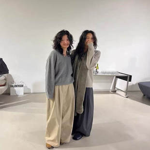 韩国amomento长款休闲裤2025年新款ins风宽松褶皱设计直筒阔腿裤