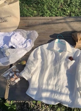 现货～韩国代购seooocookie亚麻衬衫套装慵懒宽松衬衫短裤两件套