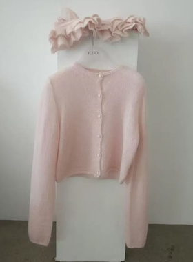 现货～韩国foeto薄款针织开衫气质温柔风绑带木耳边吊带背心套装