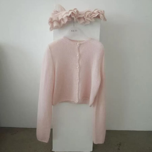 现货～韩国foeto薄款针织开衫气质温柔风绑带木耳边吊带背心套装