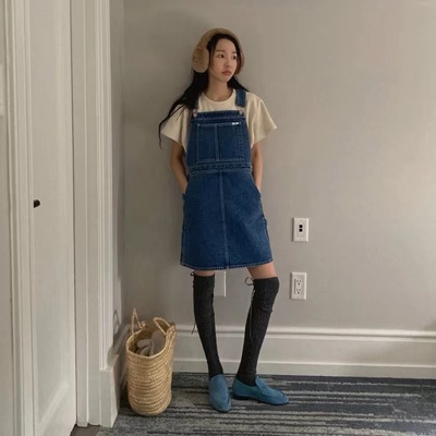 maybebaby减龄水洗背带牛仔裙