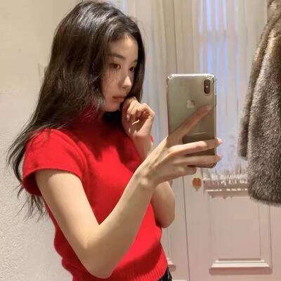 现货～韩国thebarnnet修身短款针织衫气质氛围感纯色高领短袖上衣