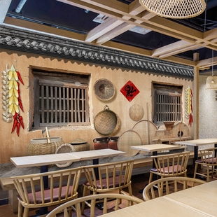 农家乐墙纸饭店土菜馆墙面装饰壁画复古怀旧农庄包间仿古背景壁纸