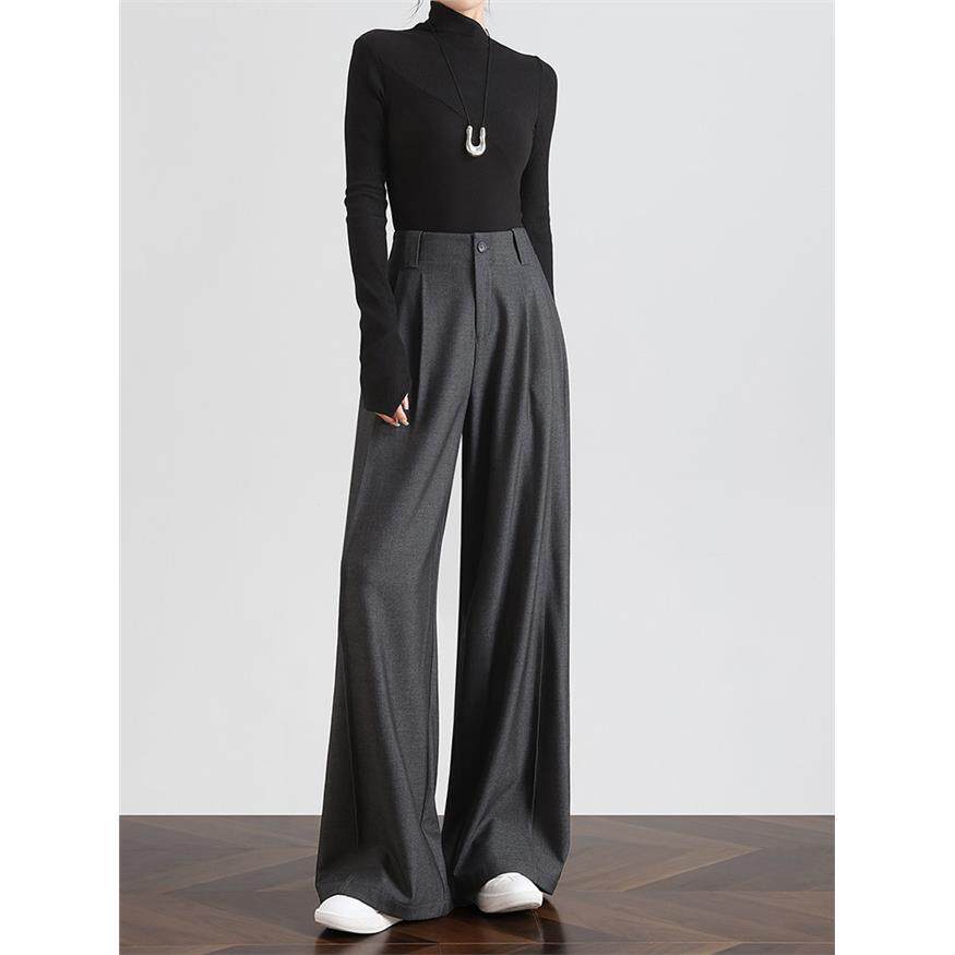 高级感【天丝羊毛】西装裤女直筒垂感裤子高个子加长版灰色阔腿裤