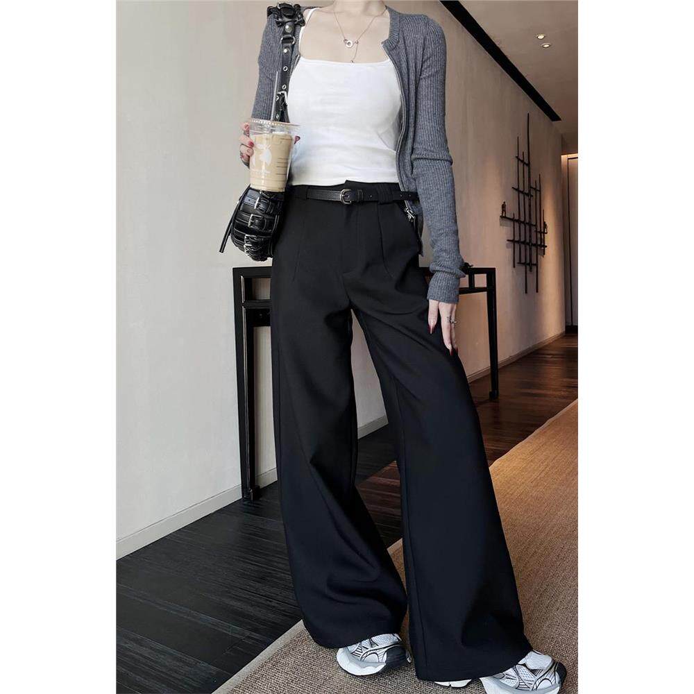 巴卜Studio黑色直筒西装阔腿裤女春季高腰垂感宽松显瘦休闲 拖地